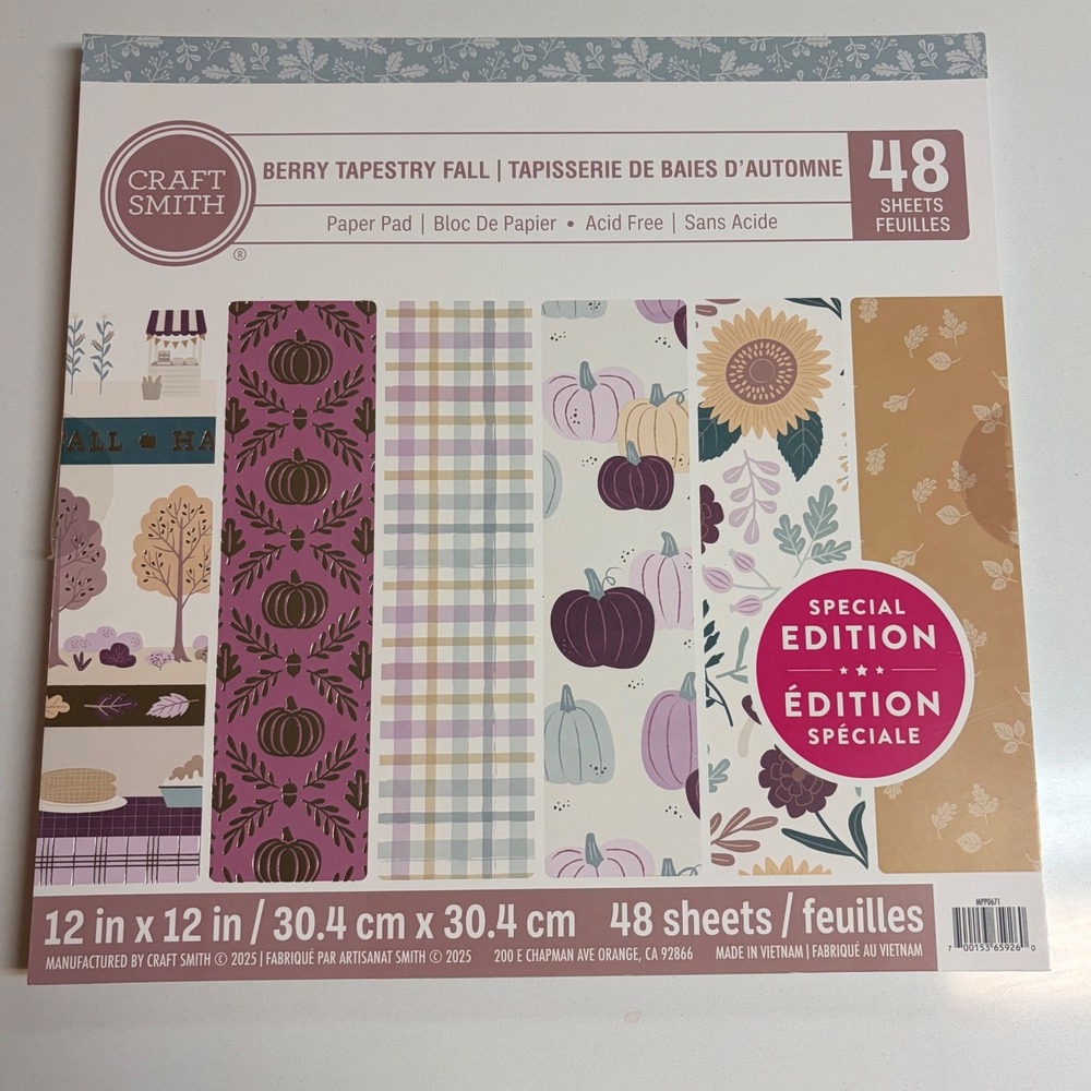 Craft Smith Berry Tapestry Fall 12x12 Scrapbook Paper Pad 48 Sheets Special